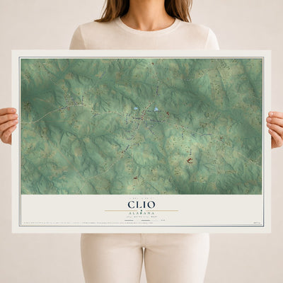 Map of Clio, Alabama, 18 x 24 inch unframed archival matte print