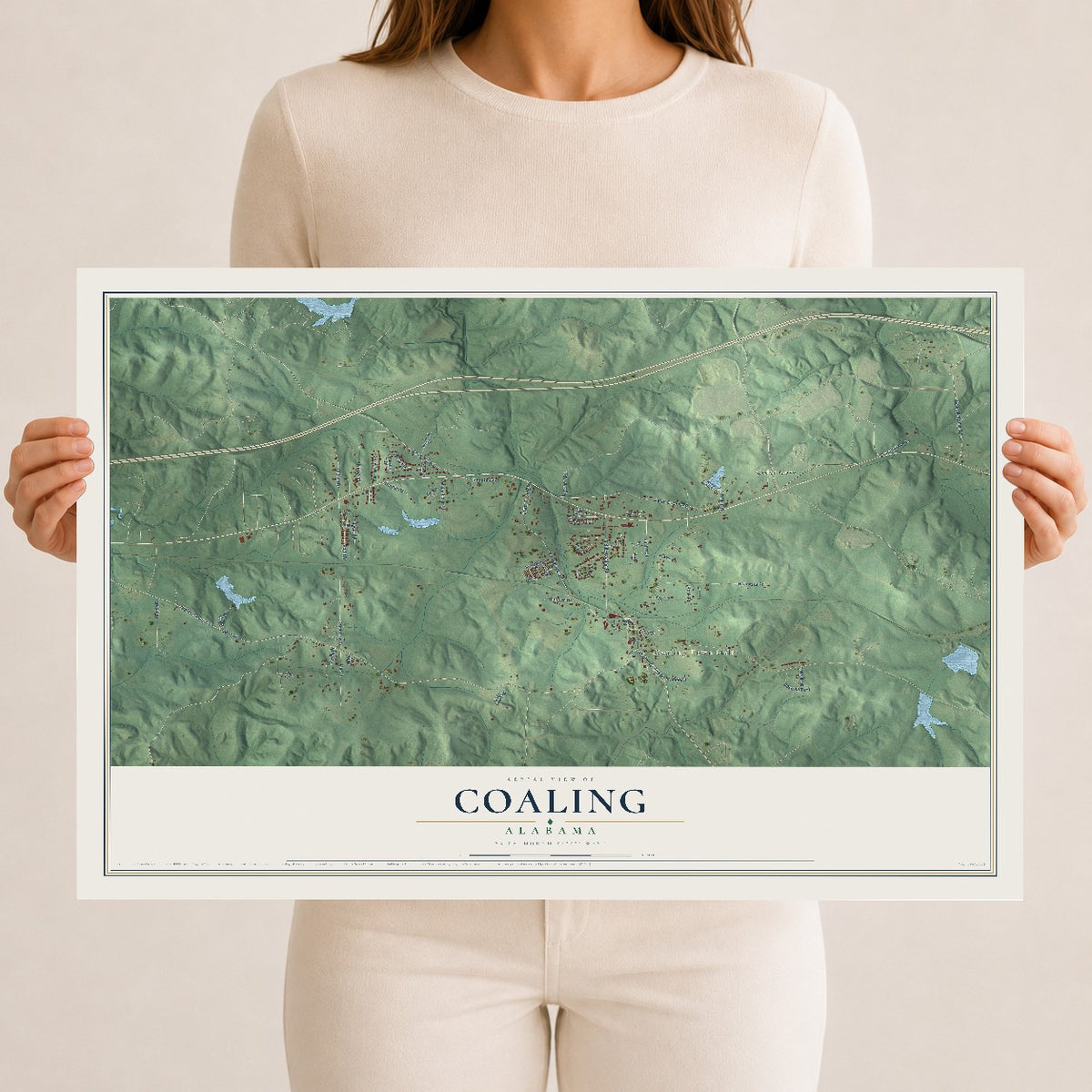 Map of Coaling, Alabama, 12 x 18 inch unframed archival matte print