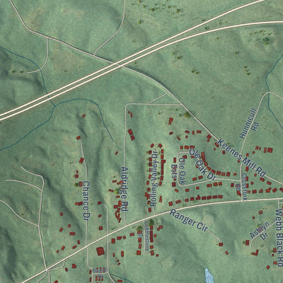 Second close-up of the map of Coaling, Alabama print showing more streets and buildings