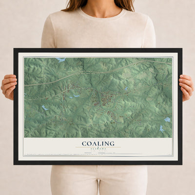 Map of Coaling, Alabama, 12 x 18 inch print in a black wood frame
