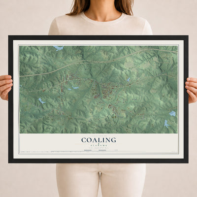 Map of Coaling, Alabama, 18 x 24 inch print in a black wood frame