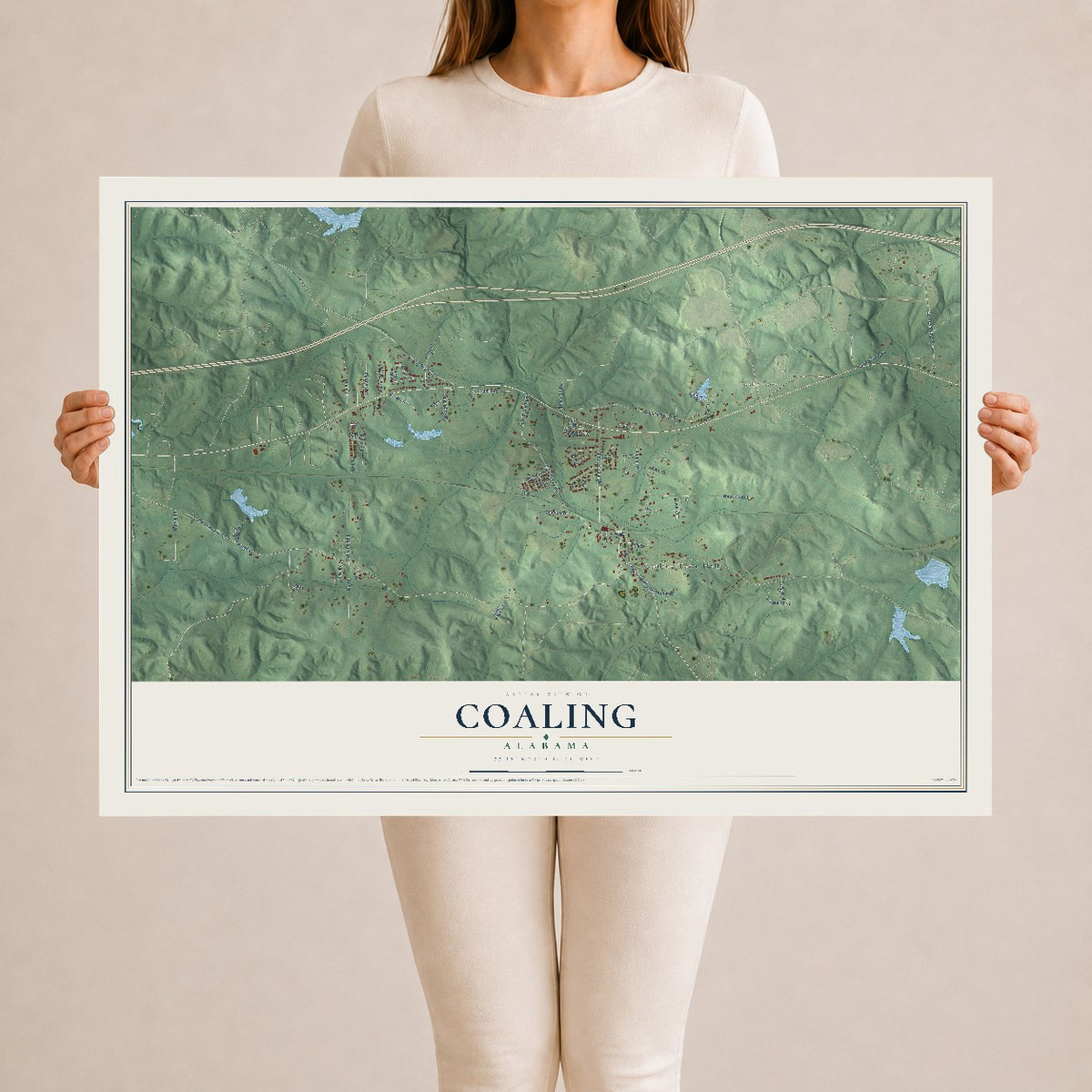 Map of Coaling, Alabama, 24 x 36 inch unframed archival matte print