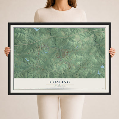 Map of Coaling, Alabama, 24 x 36 inch print in a black wood frame