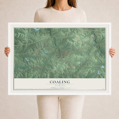 Map of Coaling, Alabama, 24 x 36 inch print in a white wood frame