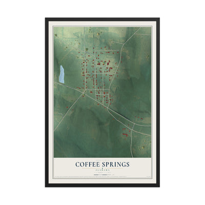 Map of Coffee Springs, Alabama, 12 x 18 inch print in a black wood frame