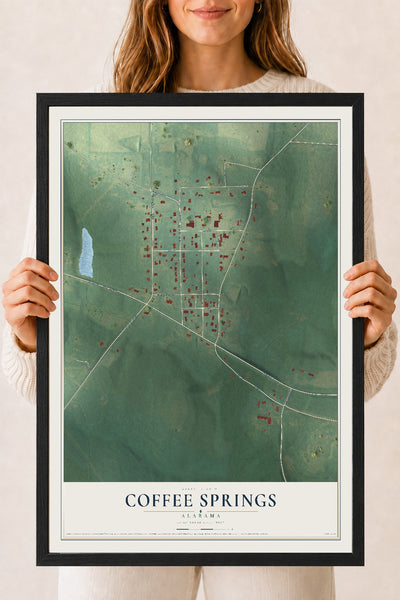 Map of Coffee Springs, Alabama, 18 x 24 inch print in a black wood frame