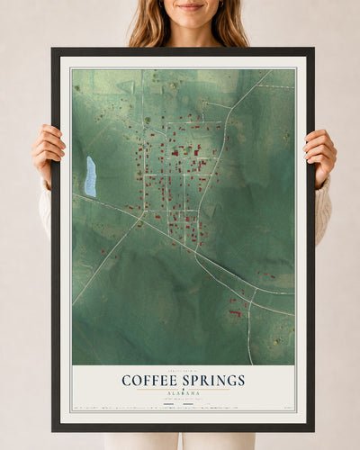 Map of Coffee Springs, Alabama, 24 x 36 inch print in a black wood frame
