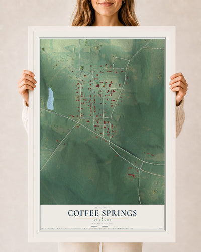 Map of Coffee Springs, Alabama, 24 x 36 inch print in a white wood frame