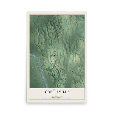 Map of Coffeeville, Alabama, 12 x 18 inch unframed archival matte print