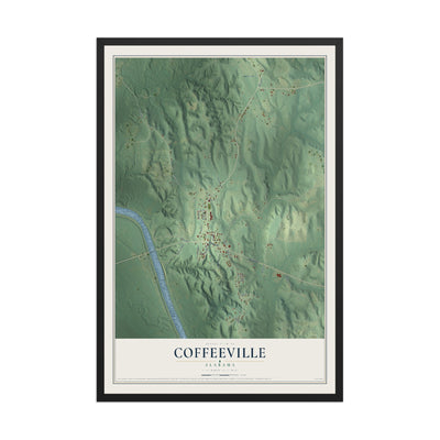 Map of Coffeeville, Alabama, 12 x 18 inch print in a black wood frame