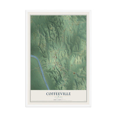 Map of Coffeeville, Alabama, 12 x 18 inch print in a white wood frame