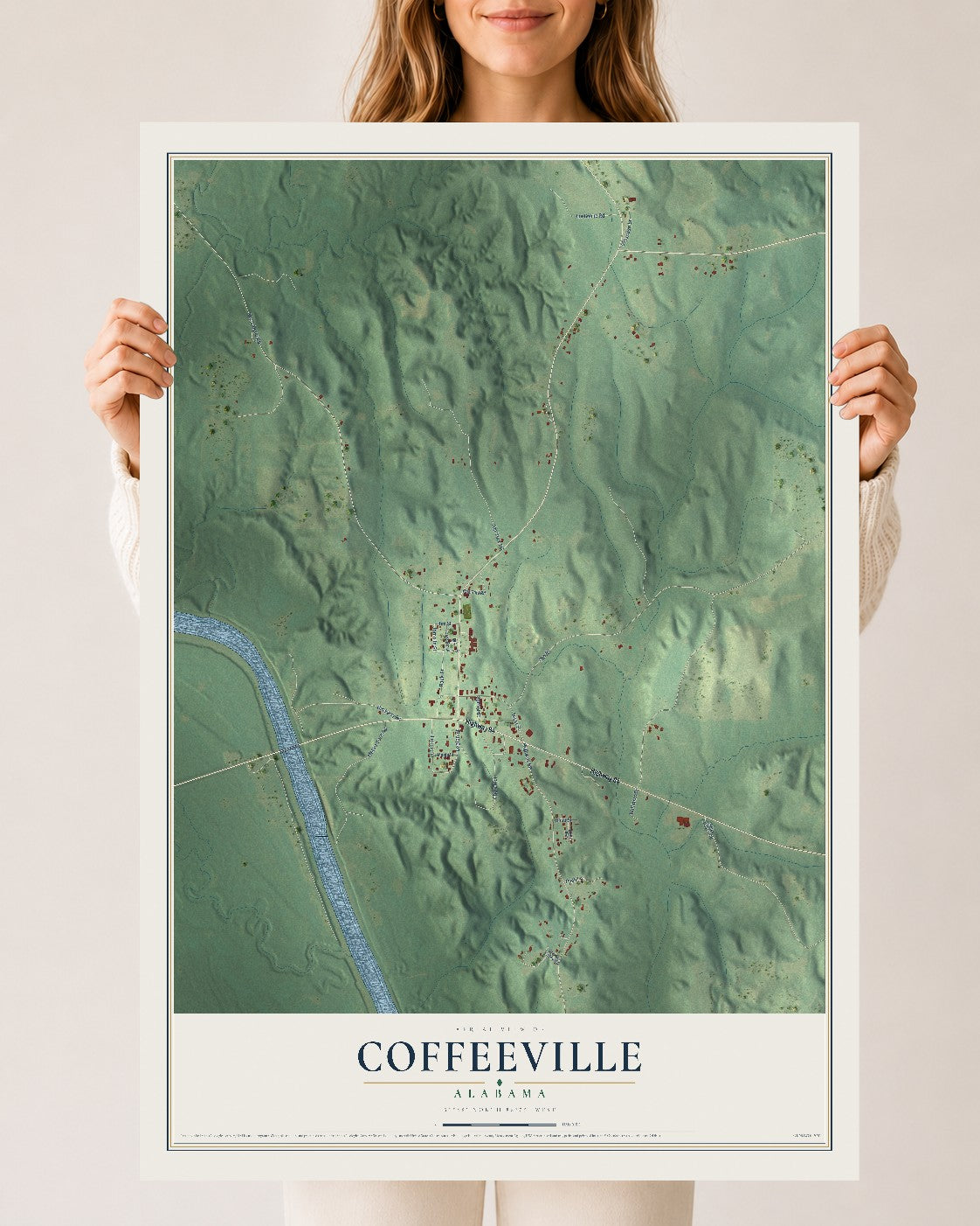 Map of Coffeeville, Alabama, 24 x 36 inch unframed archival matte print