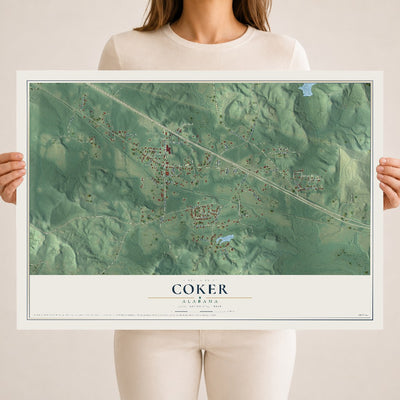 Map of Coker, Alabama, 18 x 24 inch unframed archival matte print