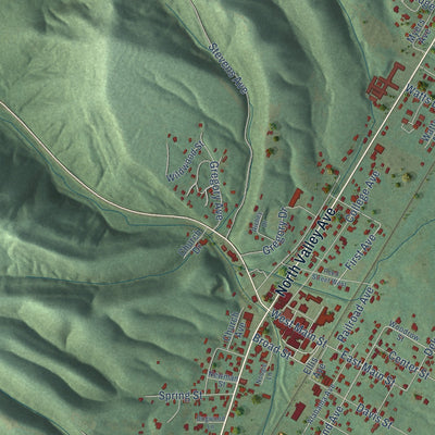 Close-up of the map of Collinsville, Alabama print showing street and building detail