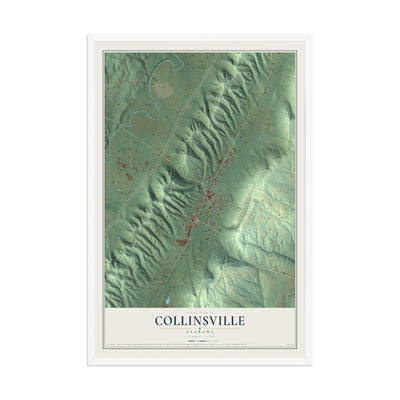 Map of Collinsville, Alabama, 12 x 18 inch print in a white wood frame