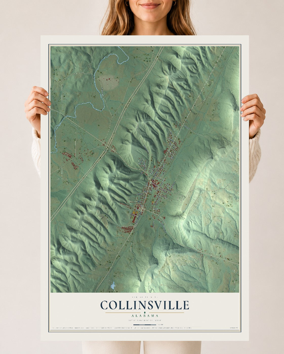 Map of Collinsville, Alabama, 24 x 36 inch unframed archival matte print