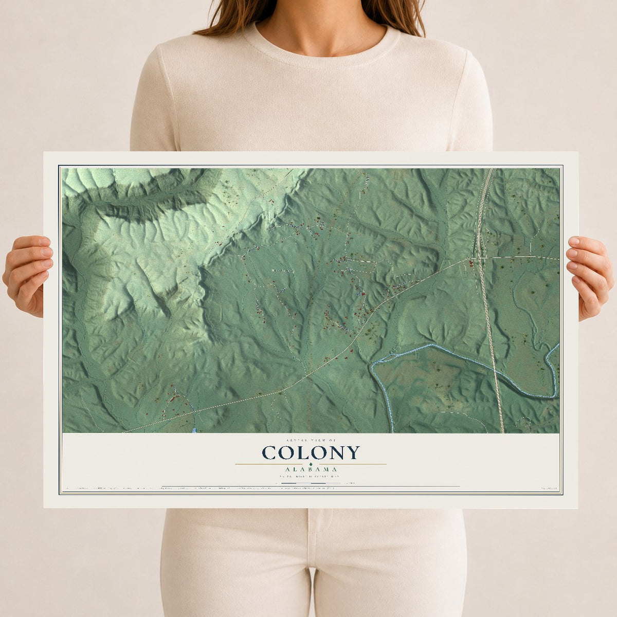 Map of Colony, Alabama, 12 x 18 inch unframed archival matte print