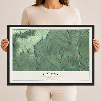 Map of Colony, Alabama, 12 x 18 inch print in a black wood frame
