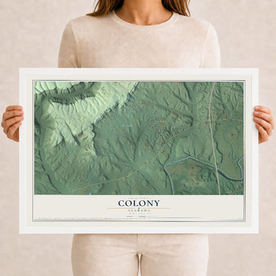 Map of Colony, Alabama, 12 x 18 inch print in a white wood frame