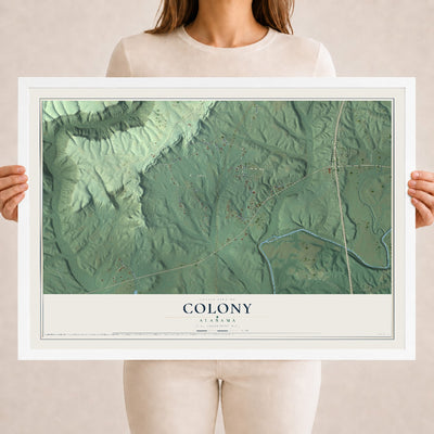 Map of Colony, Alabama, 18 x 24 inch print in a white wood frame
