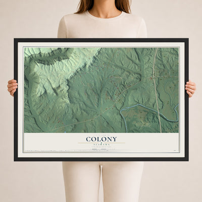 Map of Colony, Alabama, 24 x 36 inch print in a black wood frame