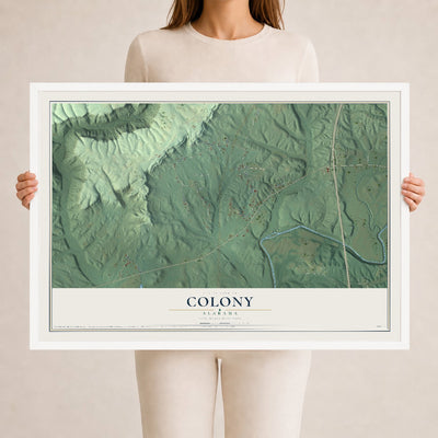 Map of Colony, Alabama, 24 x 36 inch print in a white wood frame