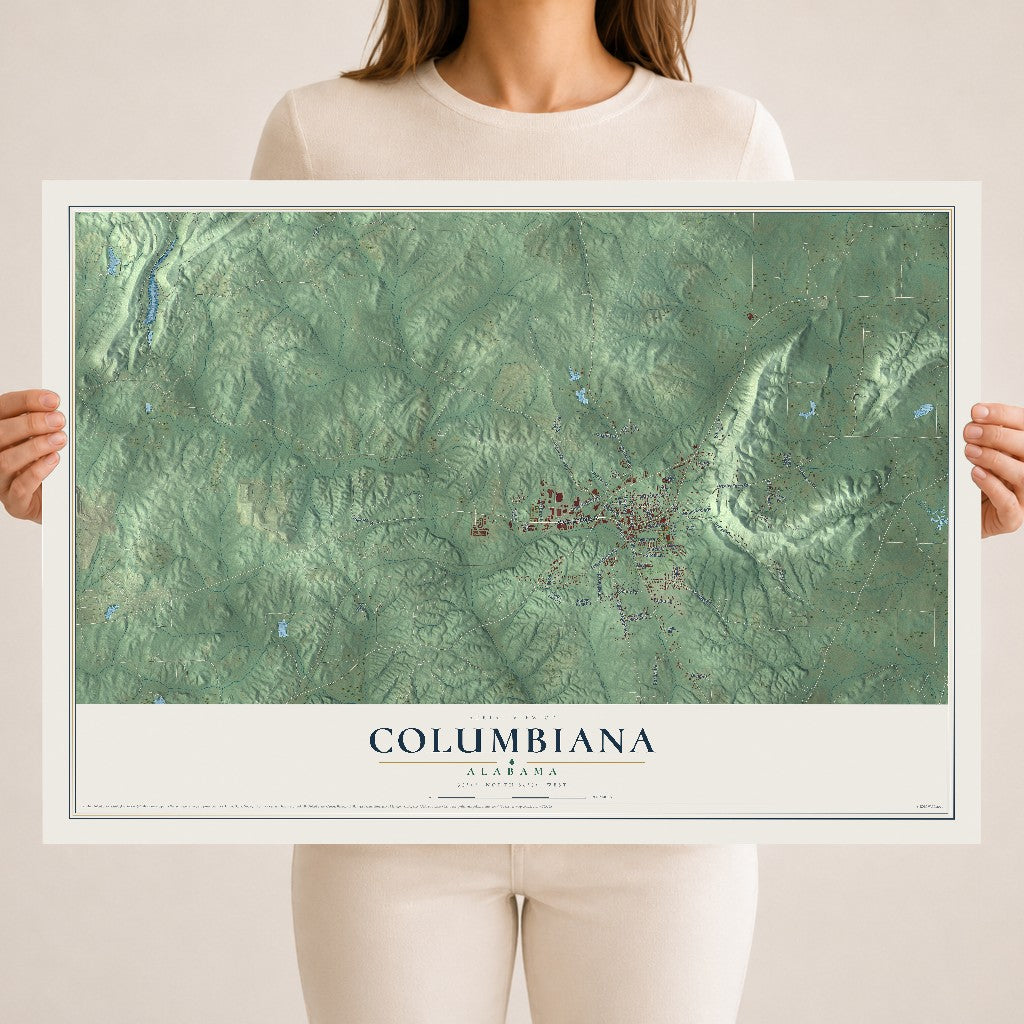 Map of Columbiana, Alabama, 18 x 24 inch unframed archival matte print