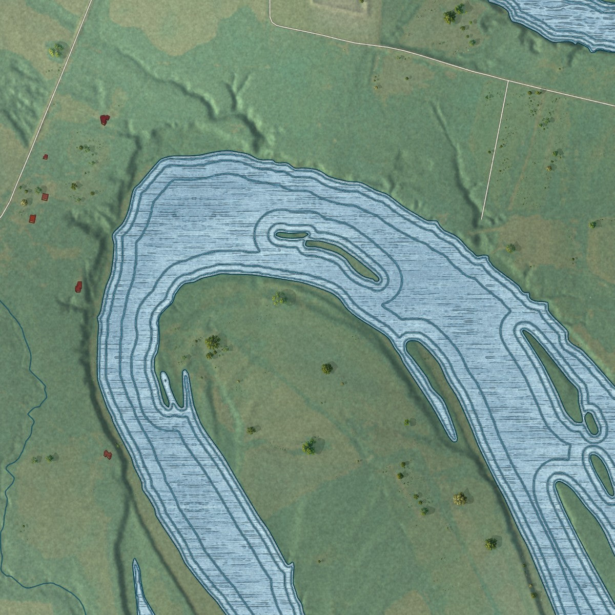 Close-up of the map of Coosada, Alabama print showing street and building detail