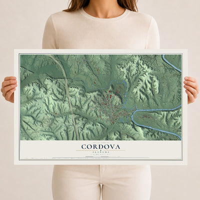 Map of Cordova, Alabama, 12 x 18 inch unframed archival matte print