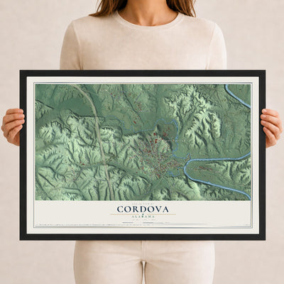 Map of Cordova, Alabama, 12 x 18 inch print in a black wood frame