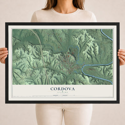 Map of Cordova, Alabama, 18 x 24 inch print in a black wood frame