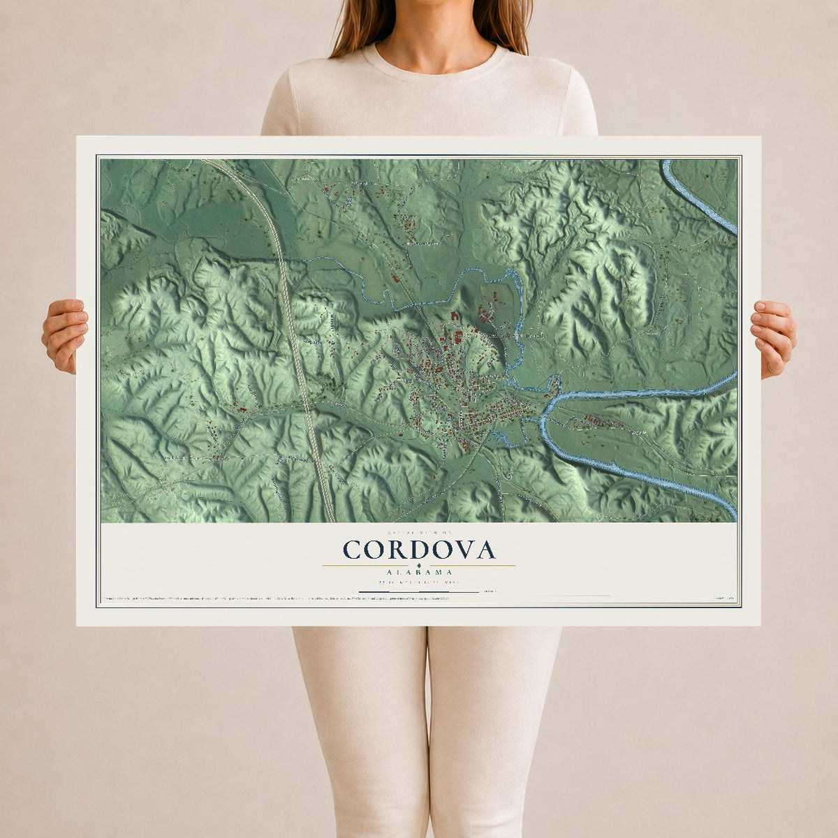 Map of Cordova, Alabama, 24 x 36 inch unframed archival matte print