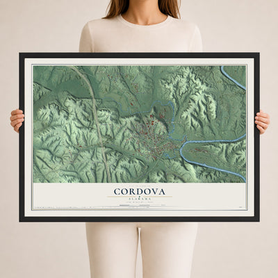 Map of Cordova, Alabama, 24 x 36 inch print in a black wood frame