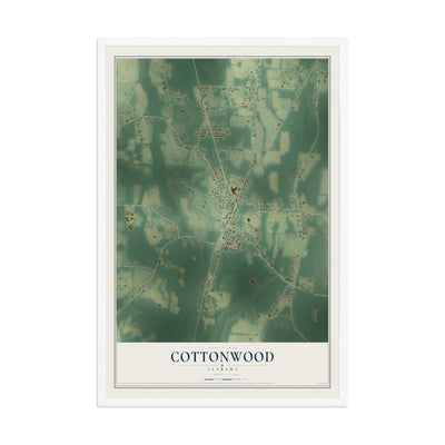 Map of Cottonwood, Alabama, 12 x 18 inch print in a white wood frame