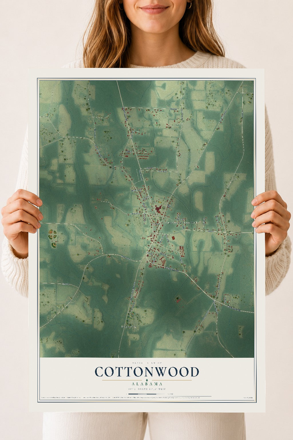 Map of Cottonwood, Alabama, 18 x 24 inch unframed archival matte print