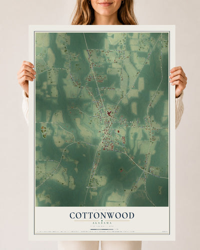Map of Cottonwood, Alabama, 24 x 36 inch unframed archival matte print