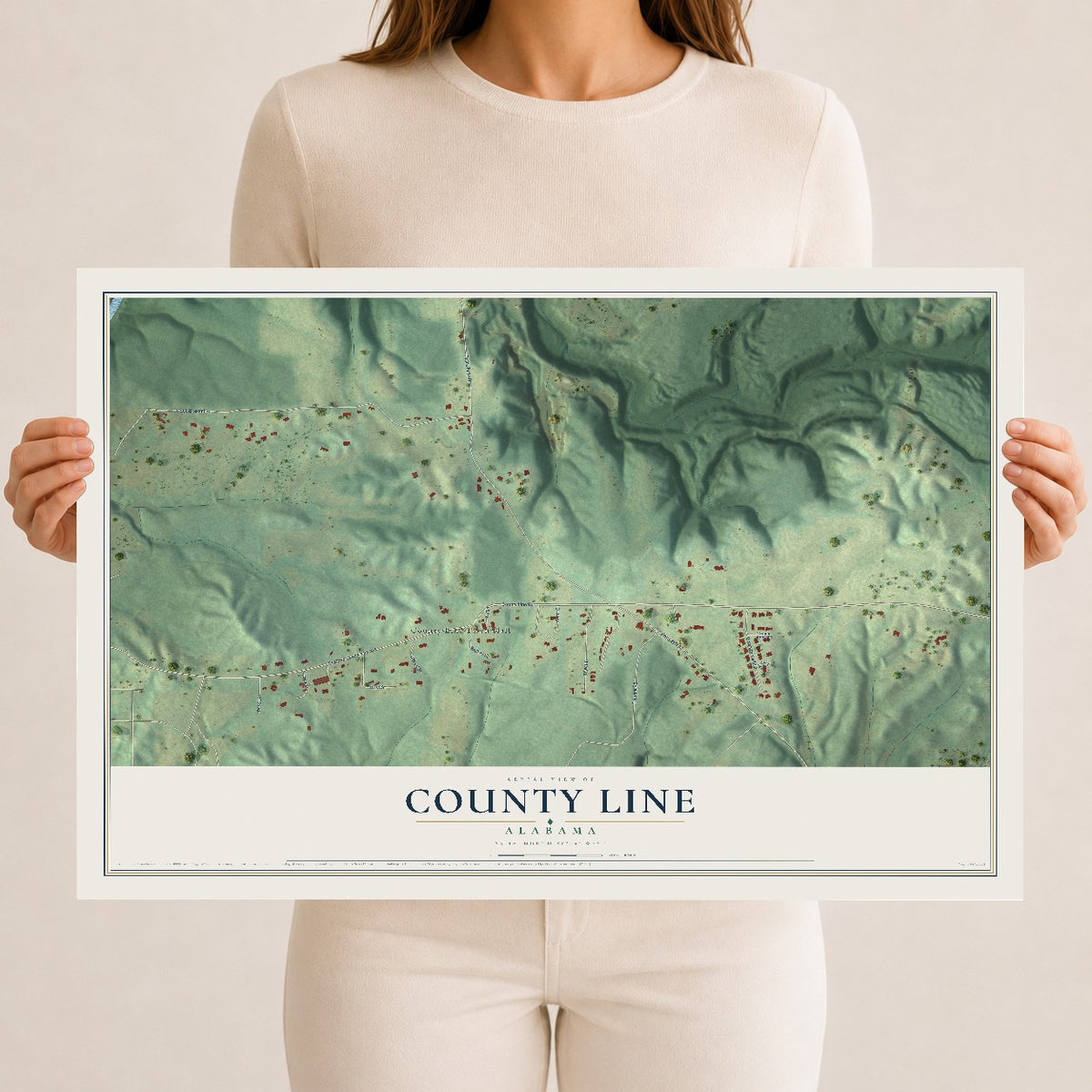 Map of County Line, Alabama, 12 x 18 inch unframed archival matte print