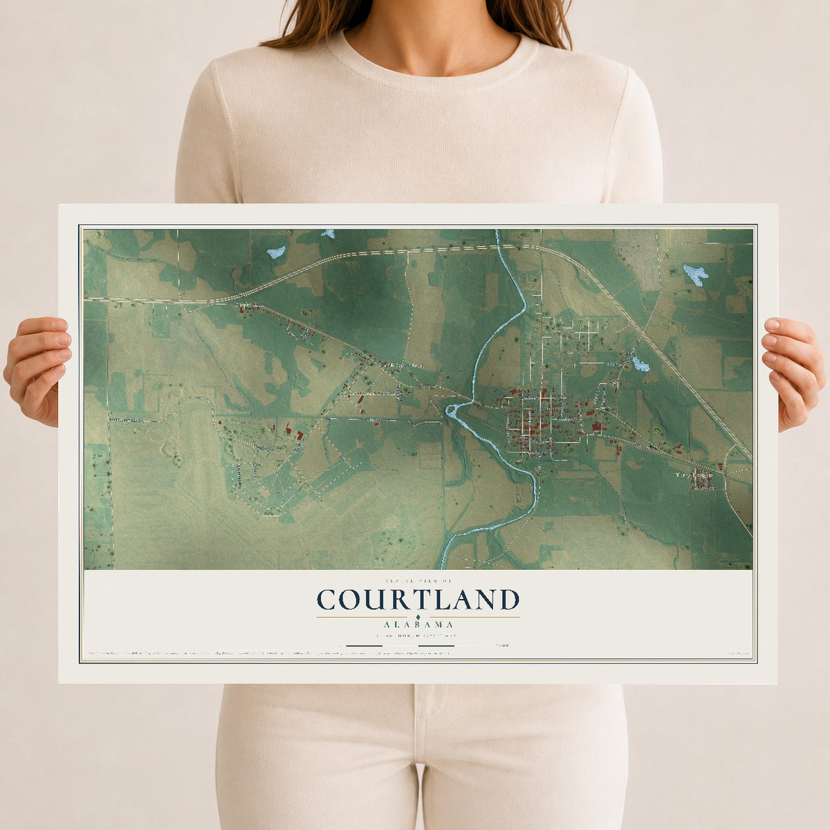 Map of Courtland, Alabama, 12 x 18 inch unframed archival matte print