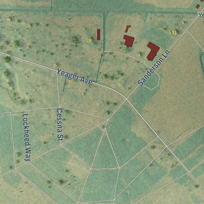 Second close-up of the map of Courtland, Alabama print showing more streets and buildings