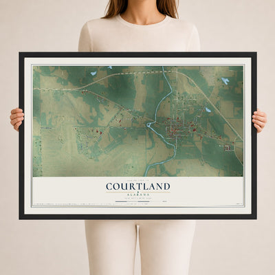 Map of Courtland, Alabama, 24 x 36 inch print in a black wood frame