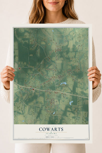 Map of Cowarts, Alabama, 18 x 24 inch unframed archival matte print