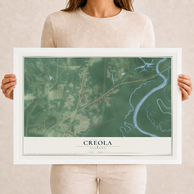 Map of Creola, Alabama, 12 x 18 inch print in a white wood frame