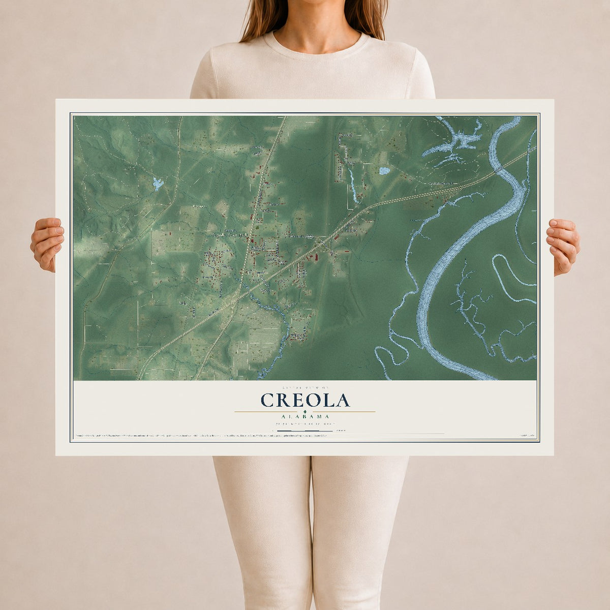 Map of Creola, Alabama, 24 x 36 inch unframed archival matte print