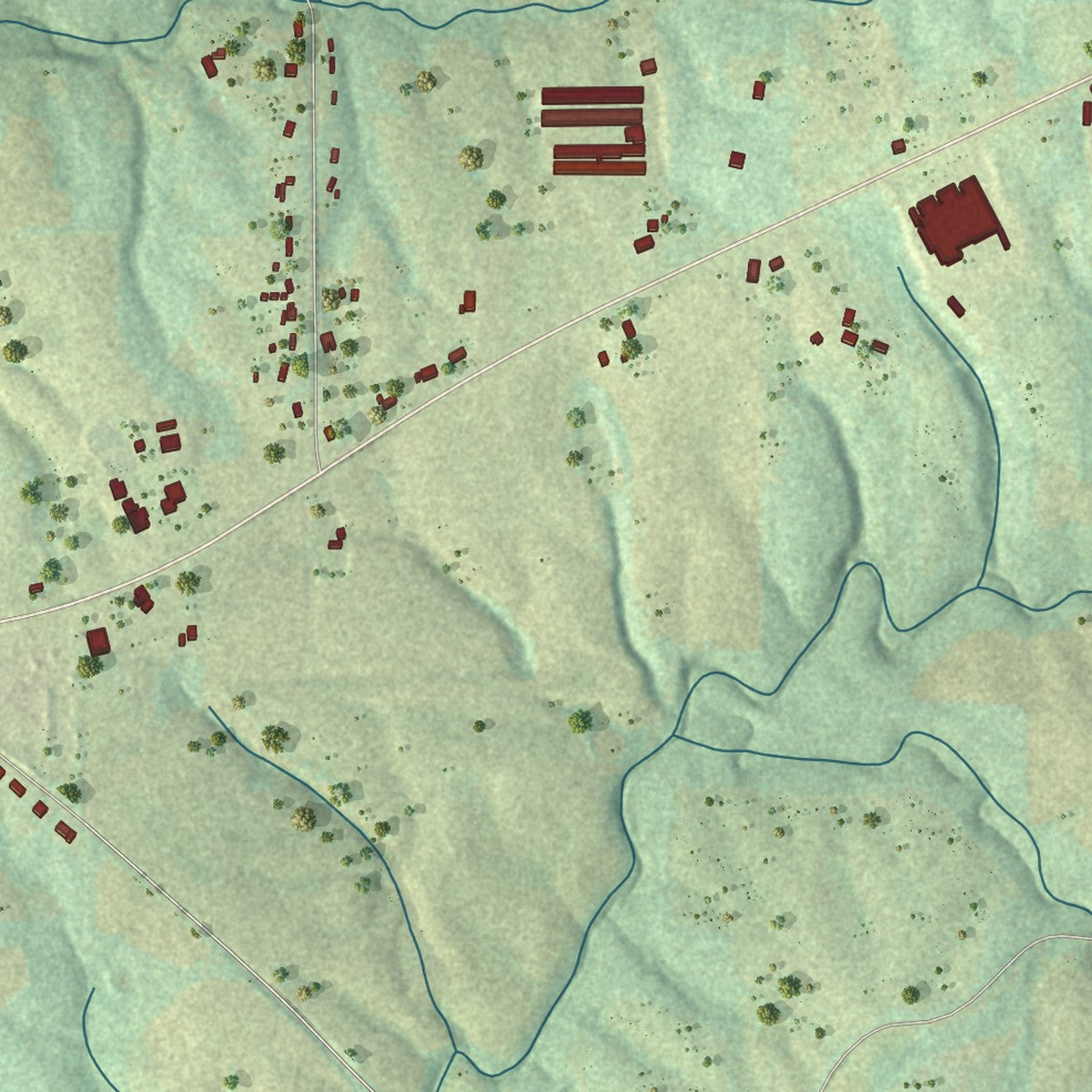 Second close-up of the map of Crossville, Alabama print showing more streets and buildings