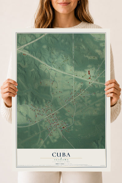 Map of Cuba, Alabama, 18 x 24 inch unframed archival matte print