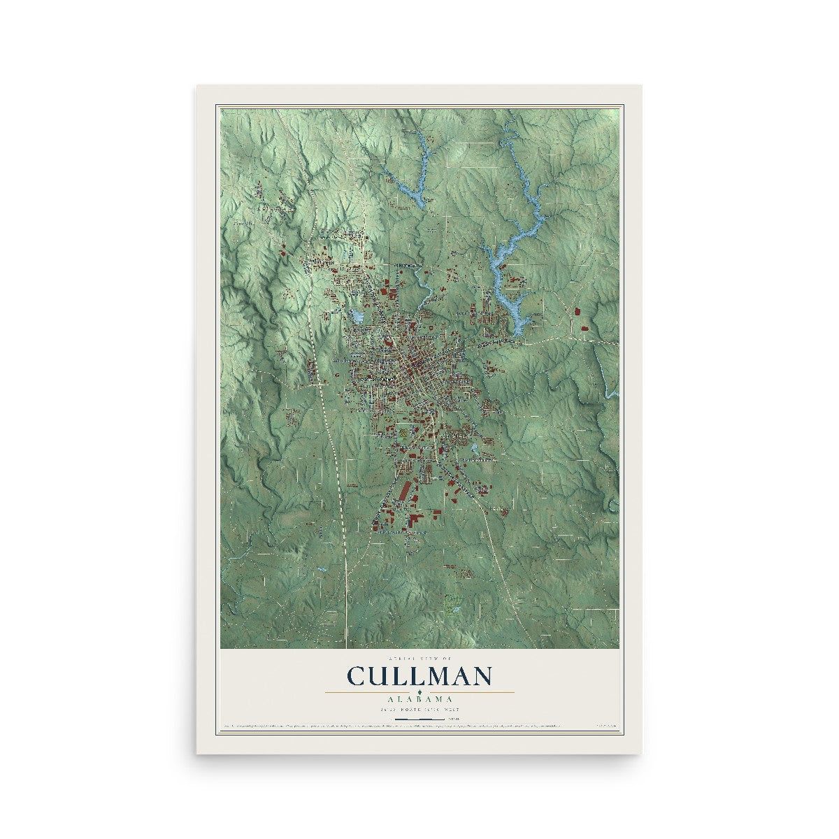 Map of Cullman, Alabama, 12 x 18 inch unframed archival matte print