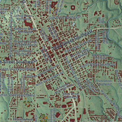 Close-up of the map of Cullman, Alabama print showing street and building detail
