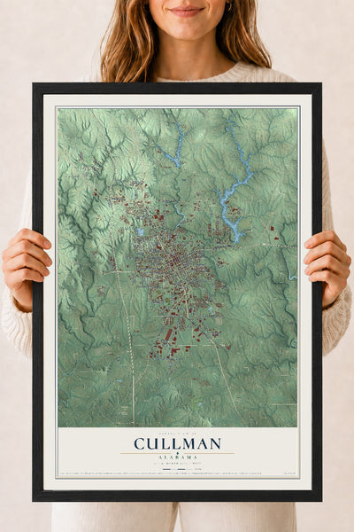 Map of Cullman, Alabama, 18 x 24 inch print in a black wood frame