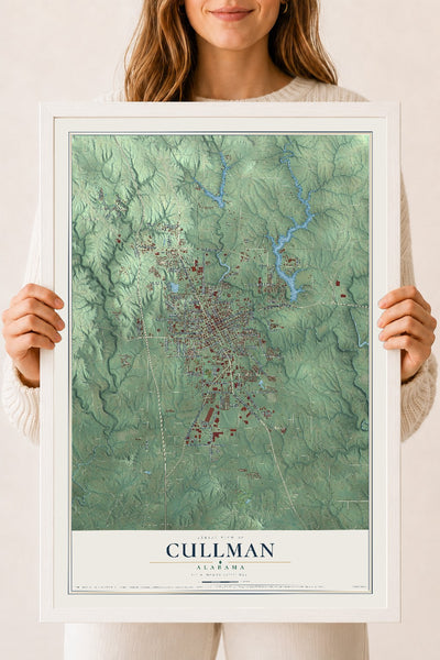 Map of Cullman, Alabama, 18 x 24 inch print in a white wood frame
