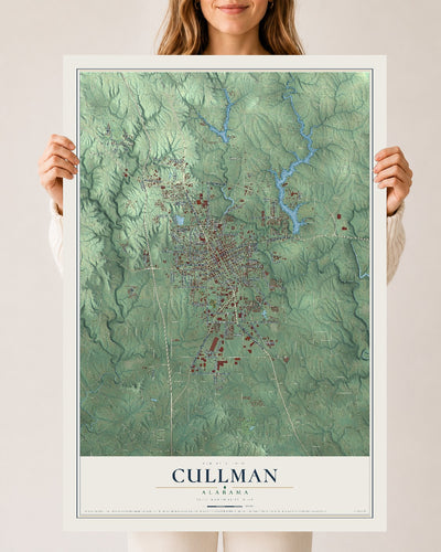 Map of Cullman, Alabama, 24 x 36 inch unframed archival matte print